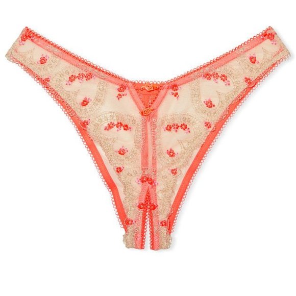 Hearts VS M DREAM ANGELS Heart Embroidery Brazillian Crotchless Panty NWT - Picture 10 of 15